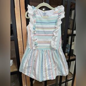 Dondolo girls dress pastel stripes eyelet ruffles mint sleeveless fit & flare